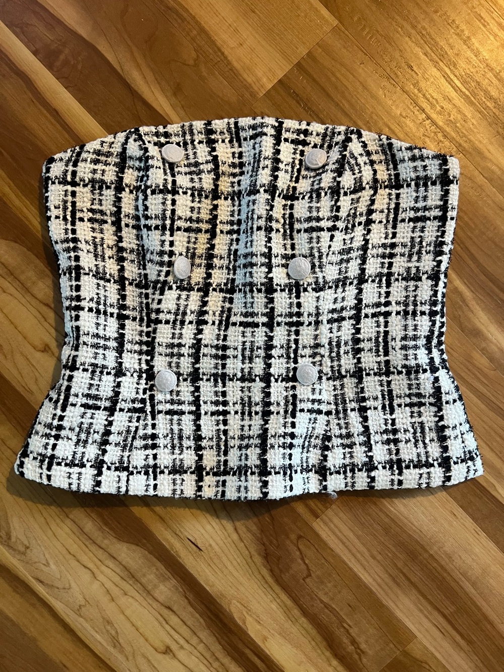 WHBM Strapless Tweed Bustier Top in Black & White